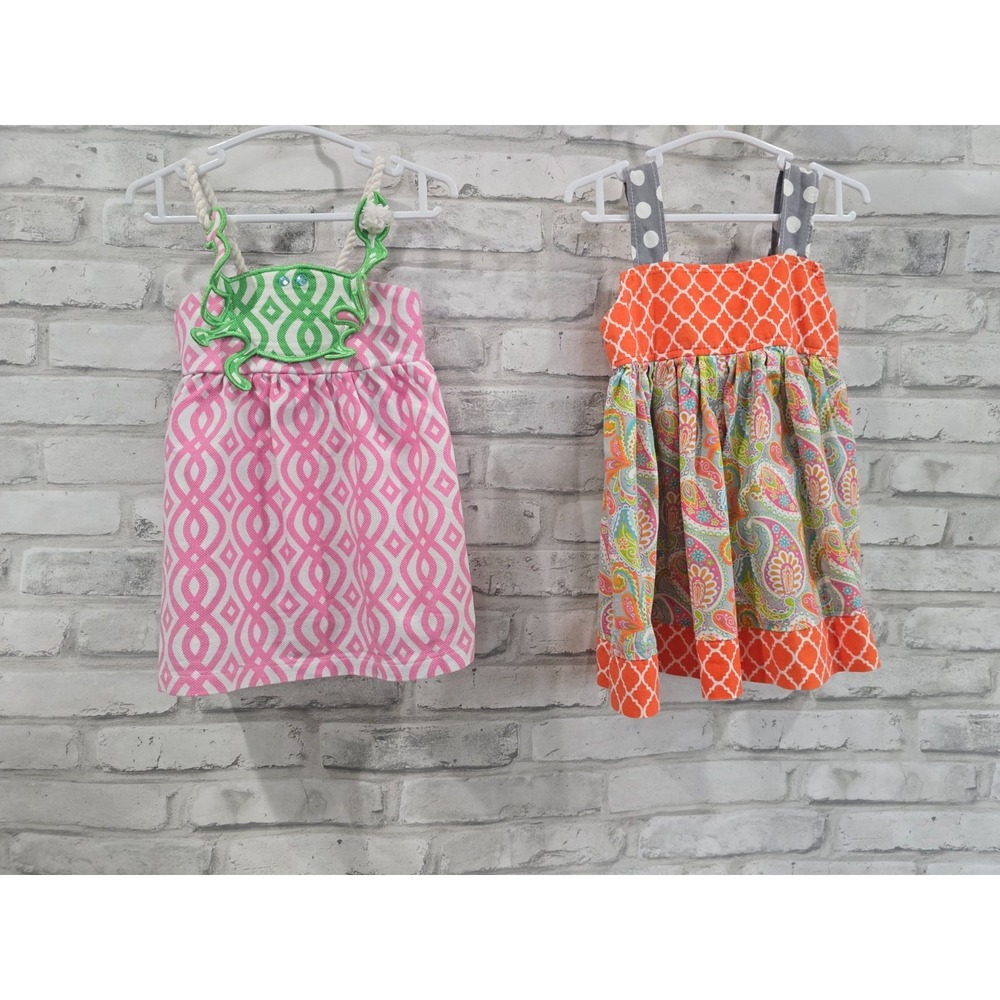 2 Girls 9-12M Mud Pie Summer Romper Crab Nautical Rope Orange Gray Paisley